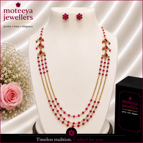3 layered ruby color necklace m352 352