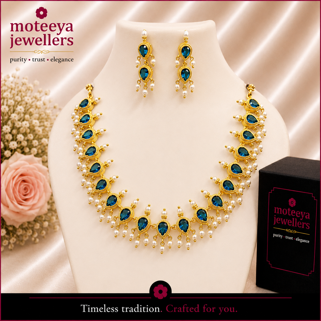 Turquoise Blue Panadi Haar Necklace Set m621