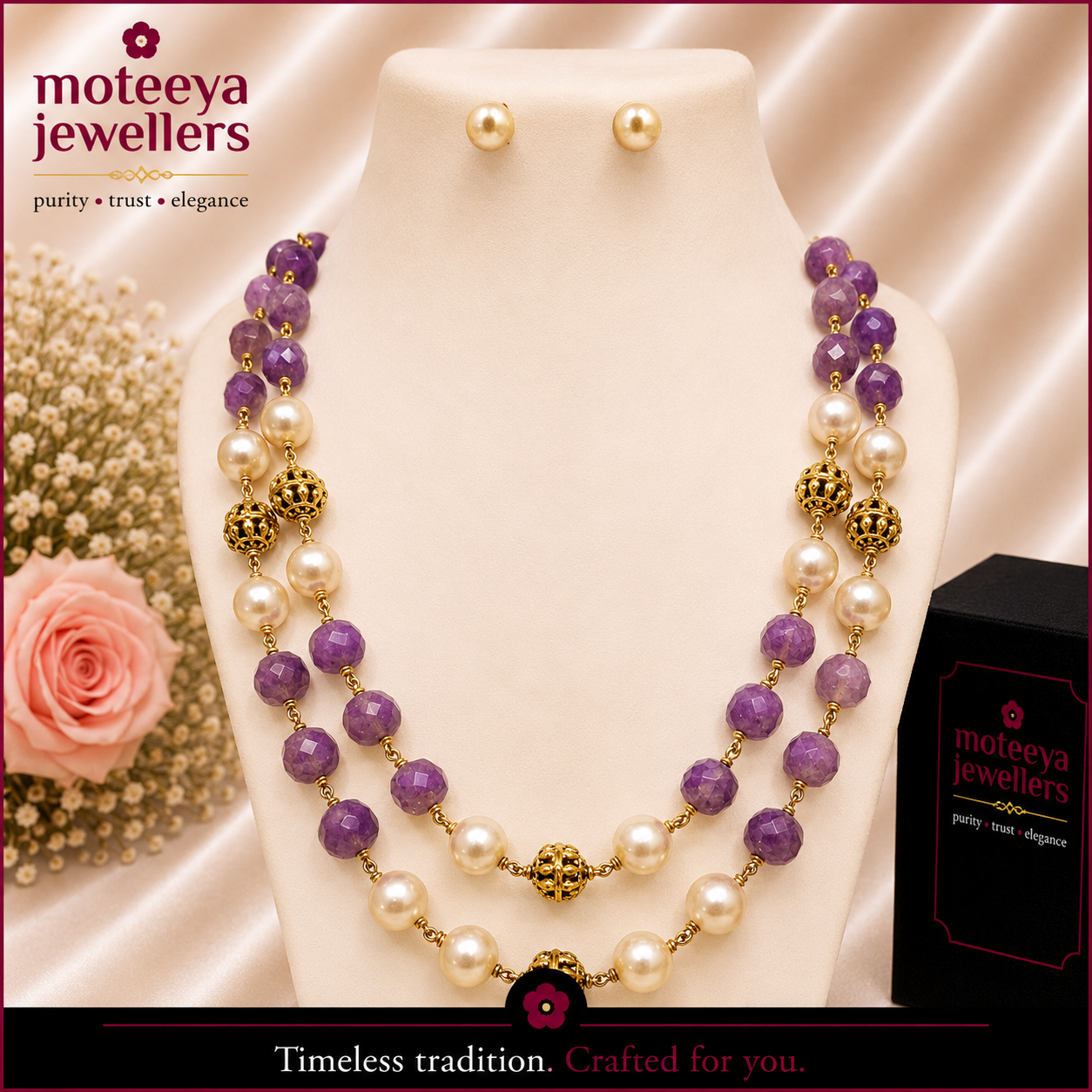 Amethyst Violet Ranihaar with Moti Tops m419 419