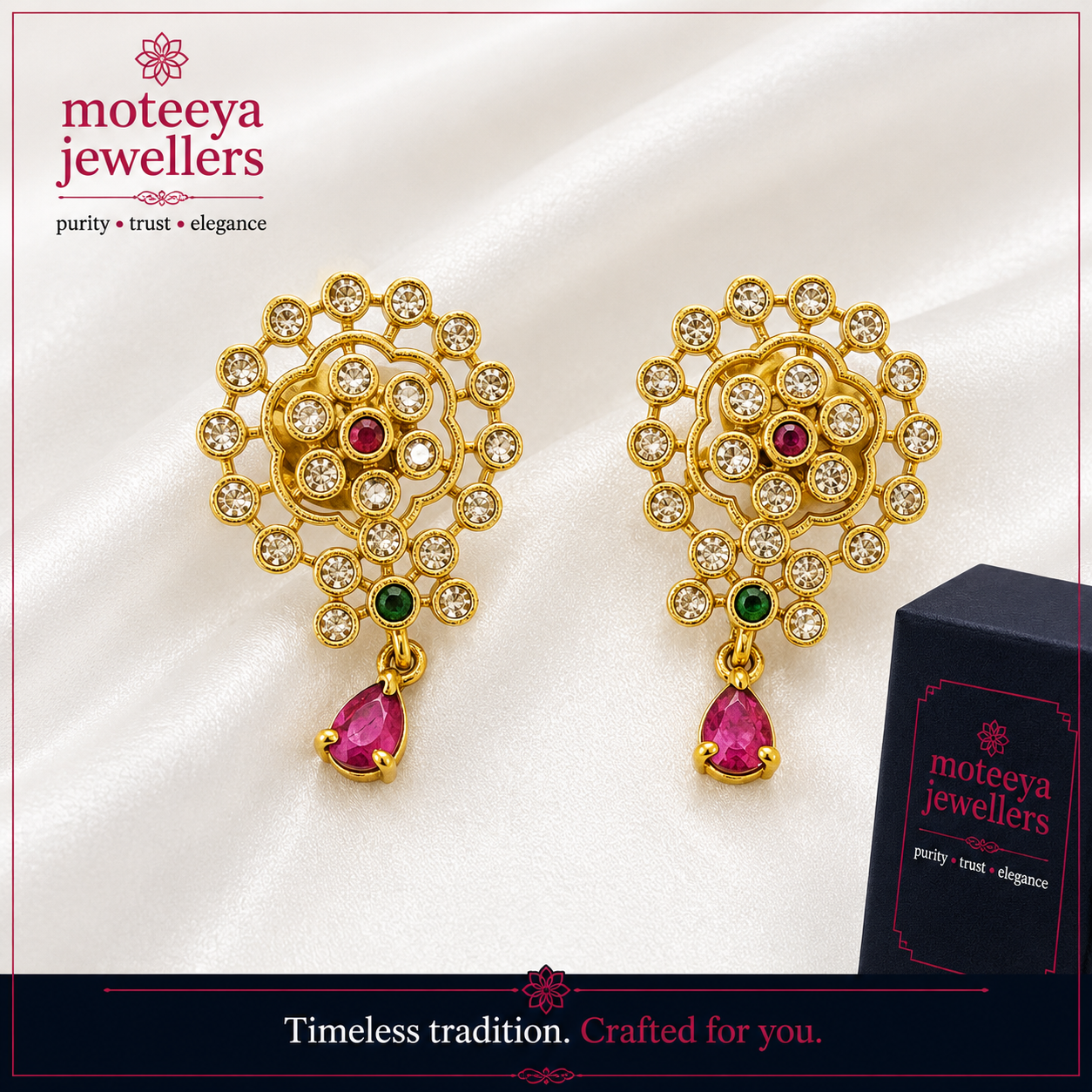Antique Finish Red Green Drop Earrings m606 606