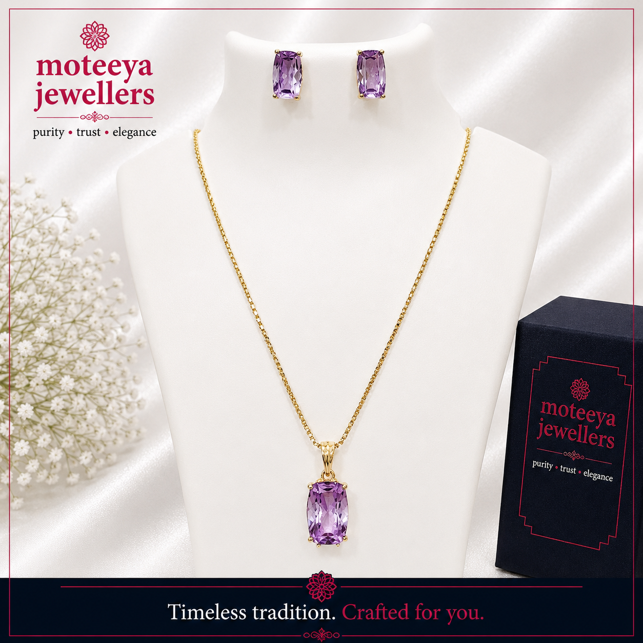 Light Violet Cut Stone Locket Set m604 604