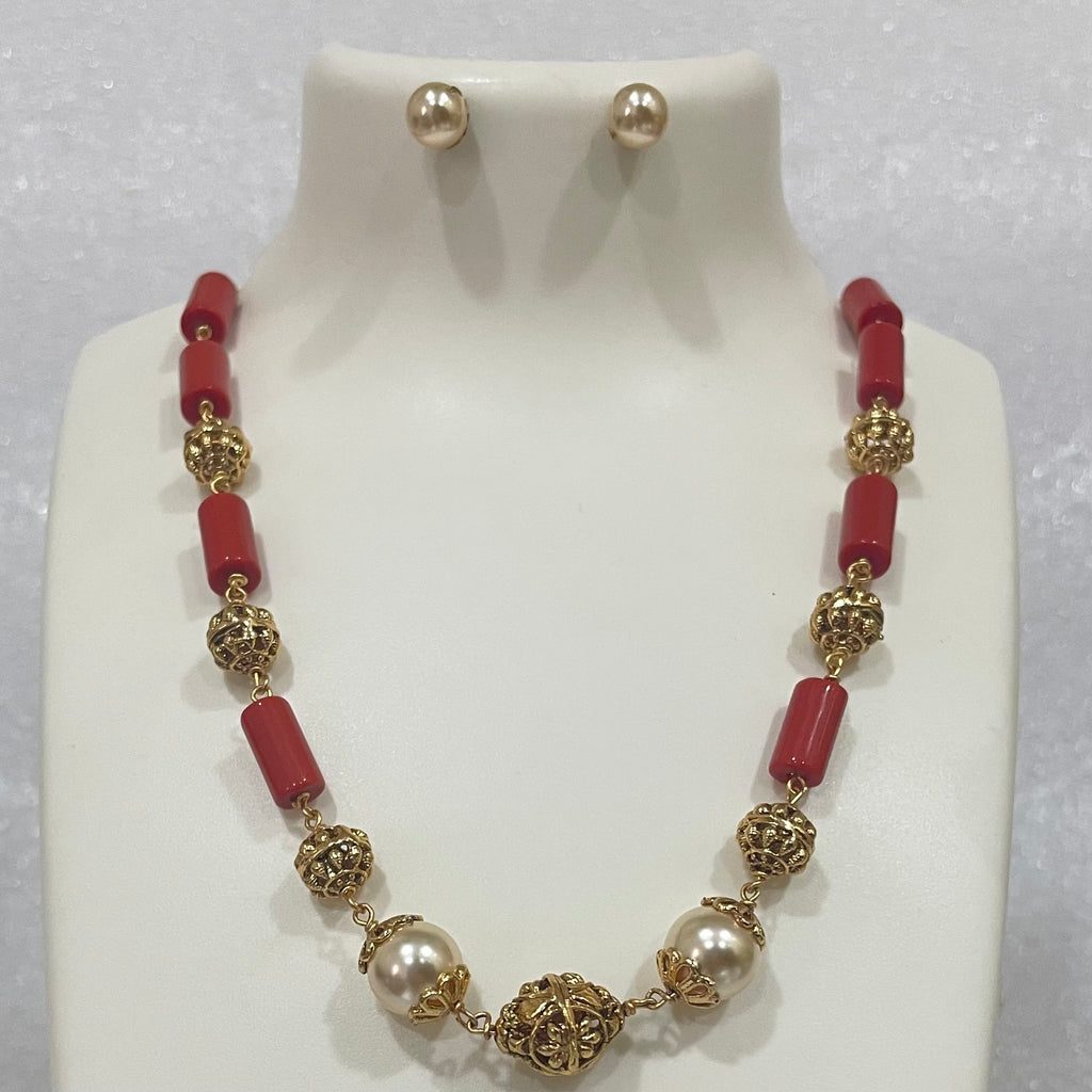 Coral pipes and beads Necklace N1121 1121