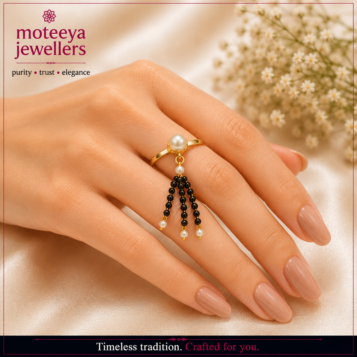 Adjustable Moti and Ganthan Finger Ring m598 598