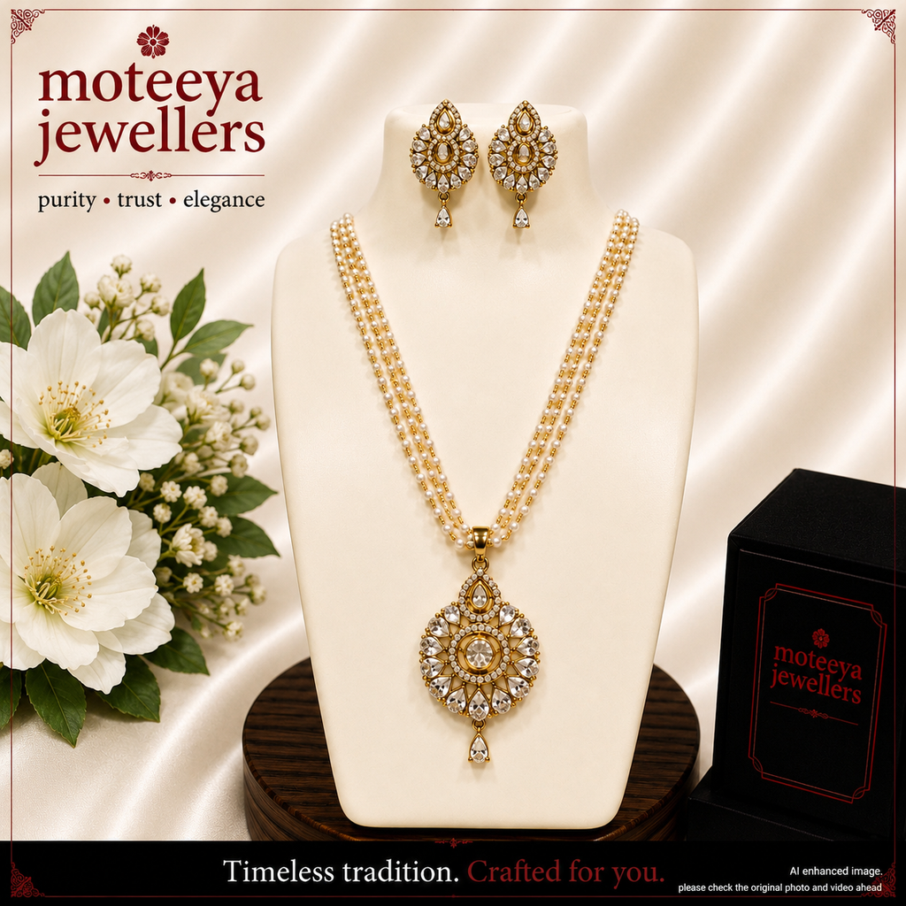 Leaf shaped AD Locket Set with Pearl strands L1103 1103