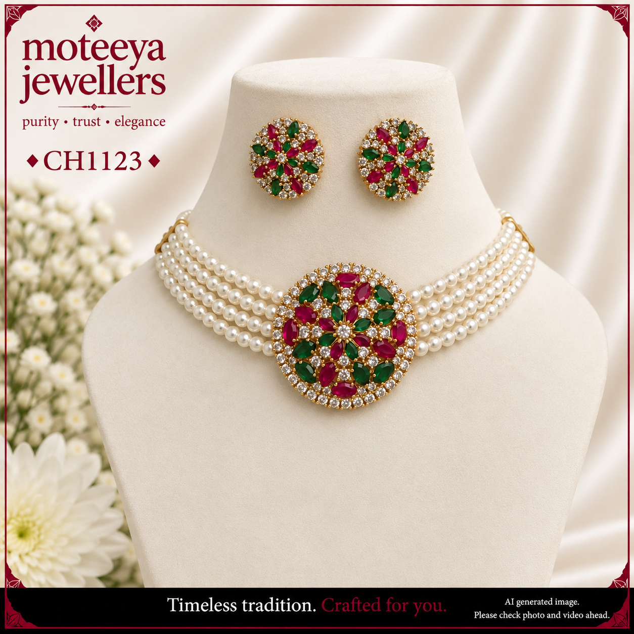 Red Green White chakra choker CH1123