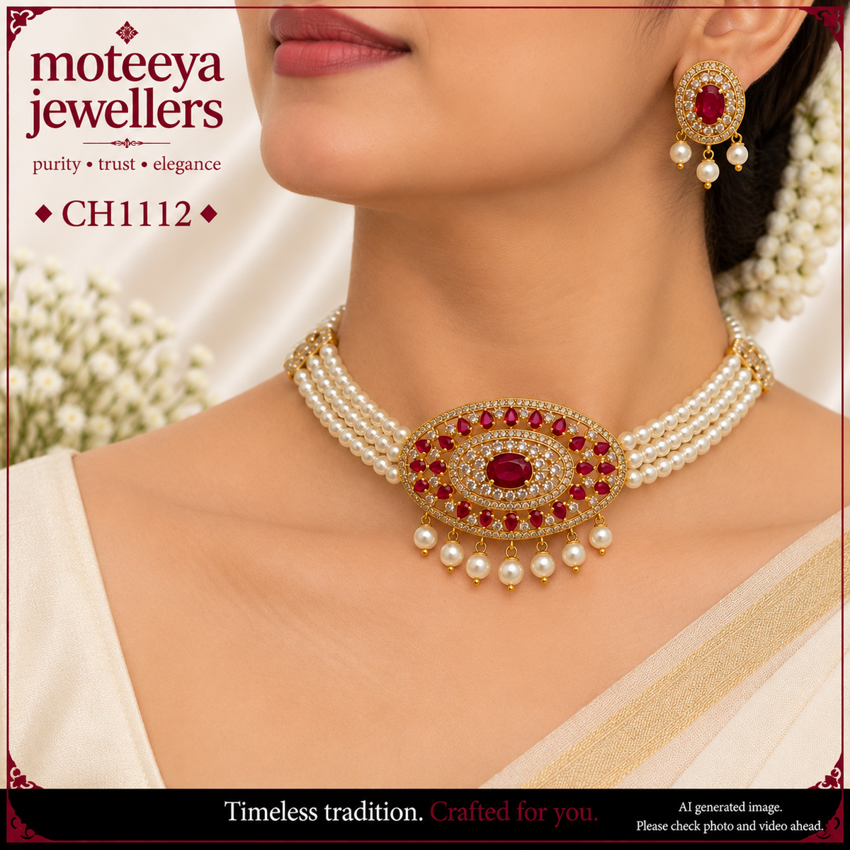 AD and pearl oval Choker CH1112