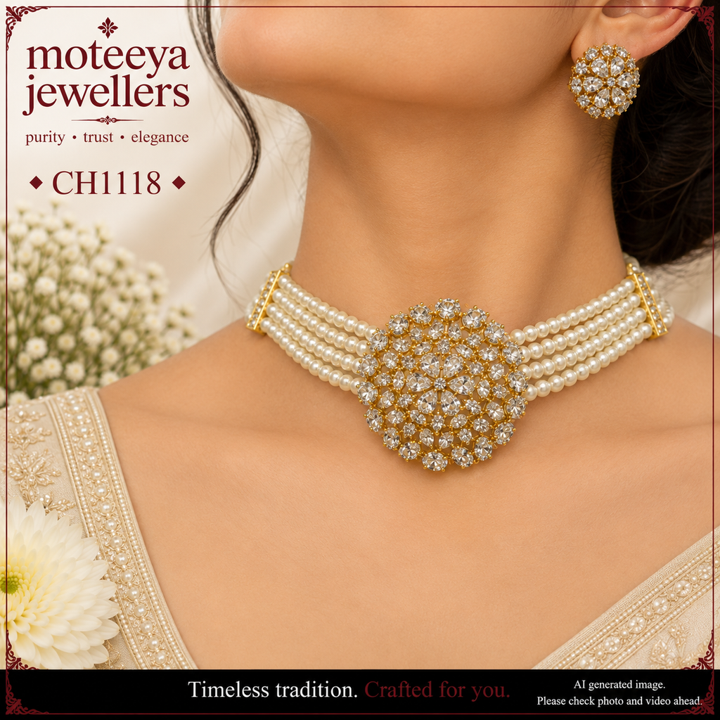 White AD flower Choker CH1118