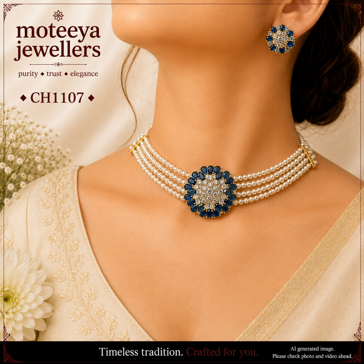 AD and Pearl Flower petal Choker CH1107