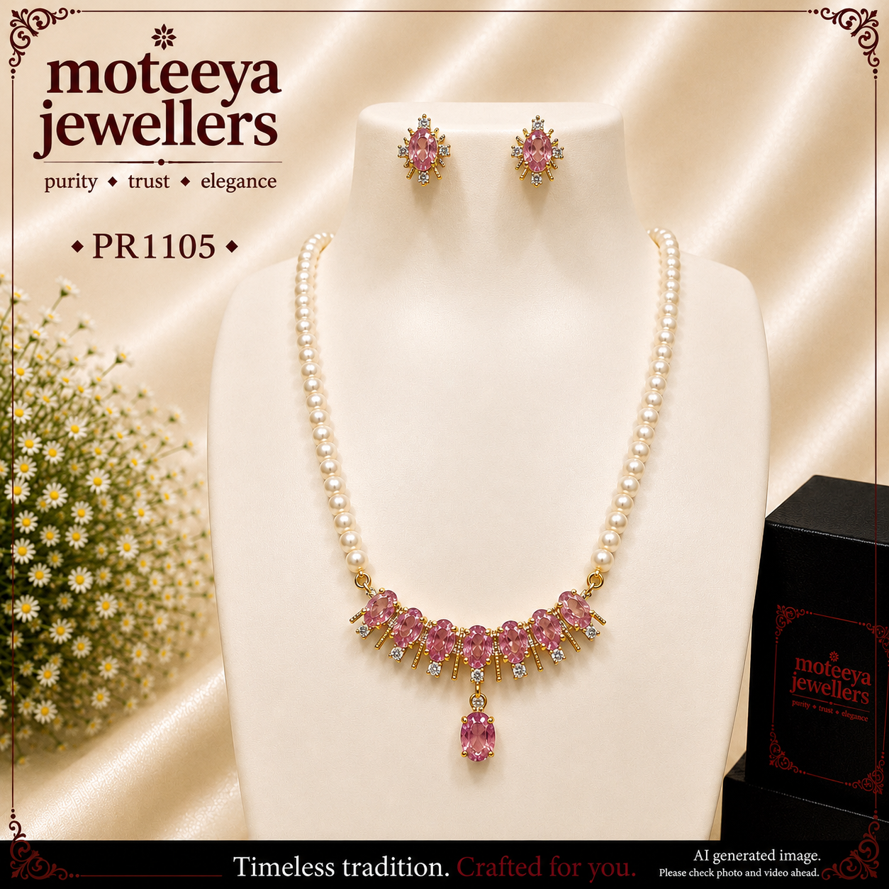 Baby pink bar pendant set PR1105 1105