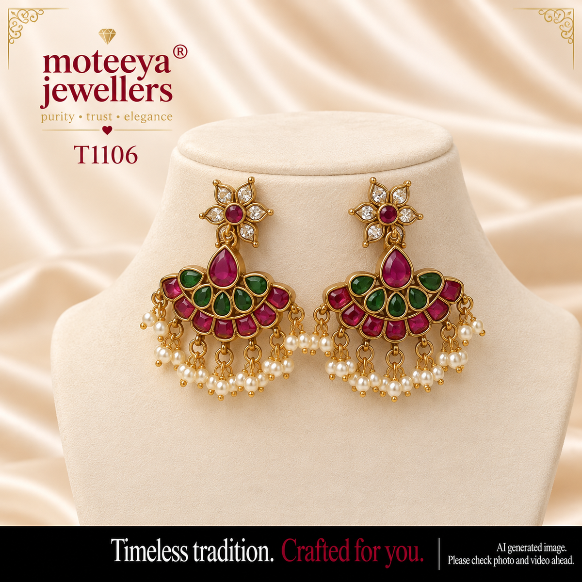 Red green dangler earings T1106 1106