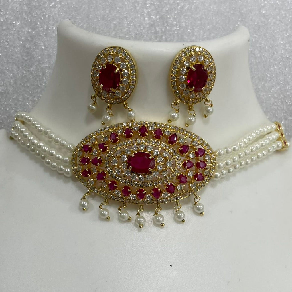 AD and pearl oval Choker CH1112