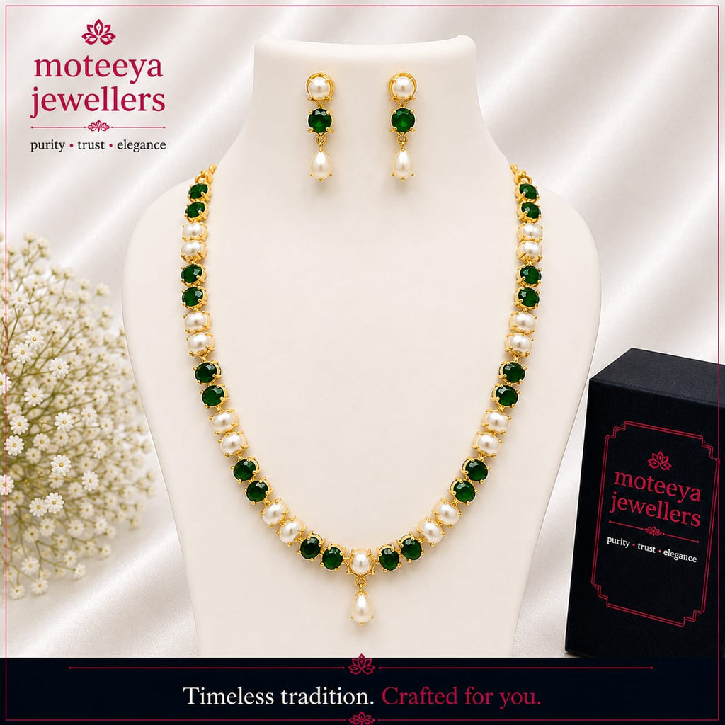 Green Stone Filigree Design Necklace Set m623 623