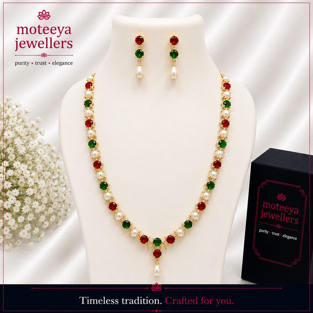 Green Stone Filigree Design Necklace Set m623 623
