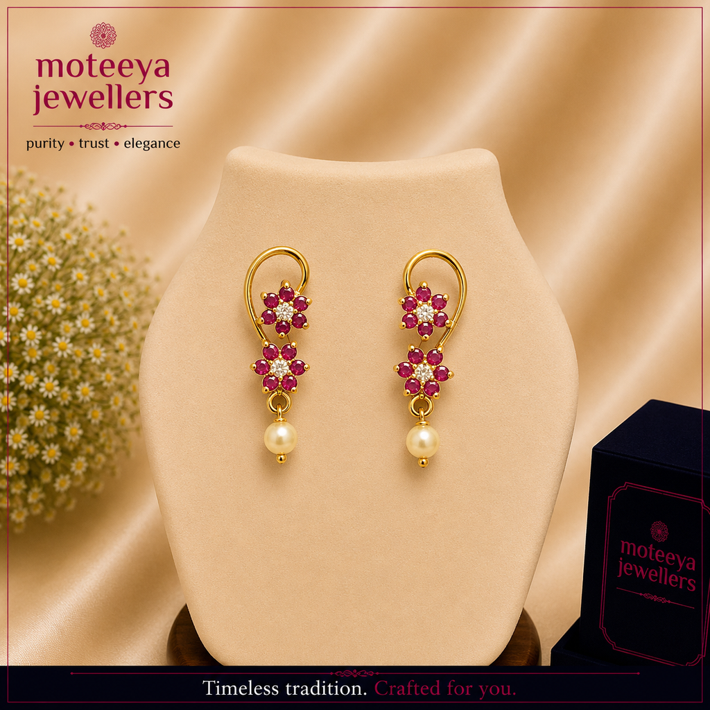 Flower Pair Earrings Red