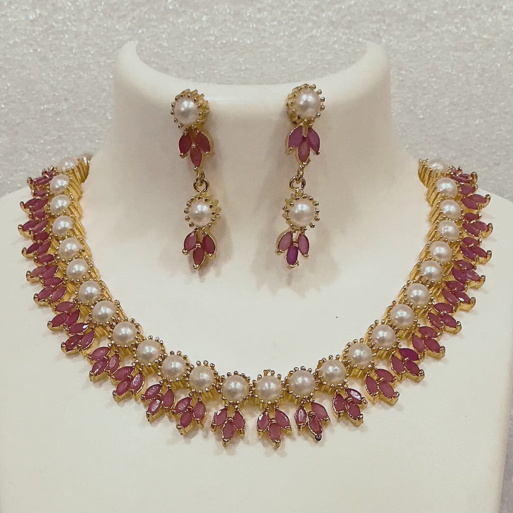 Pearl and pink stone necklace N1110 1110