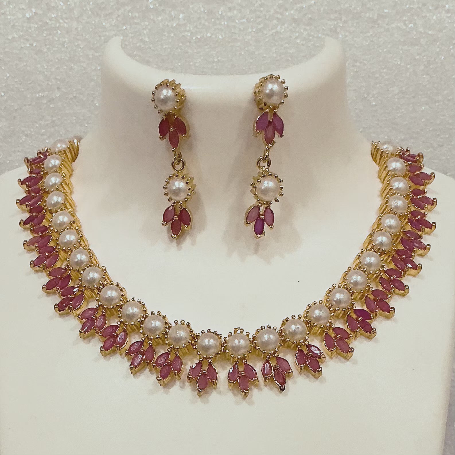 Pearl and pink stone necklace N1110 1110
