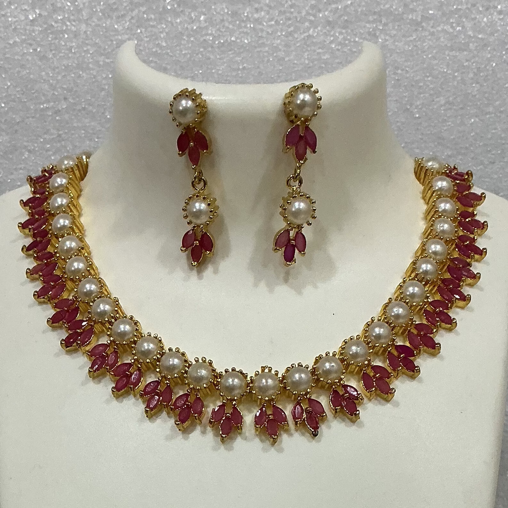 Pearl and pink stone necklace N1110 1110