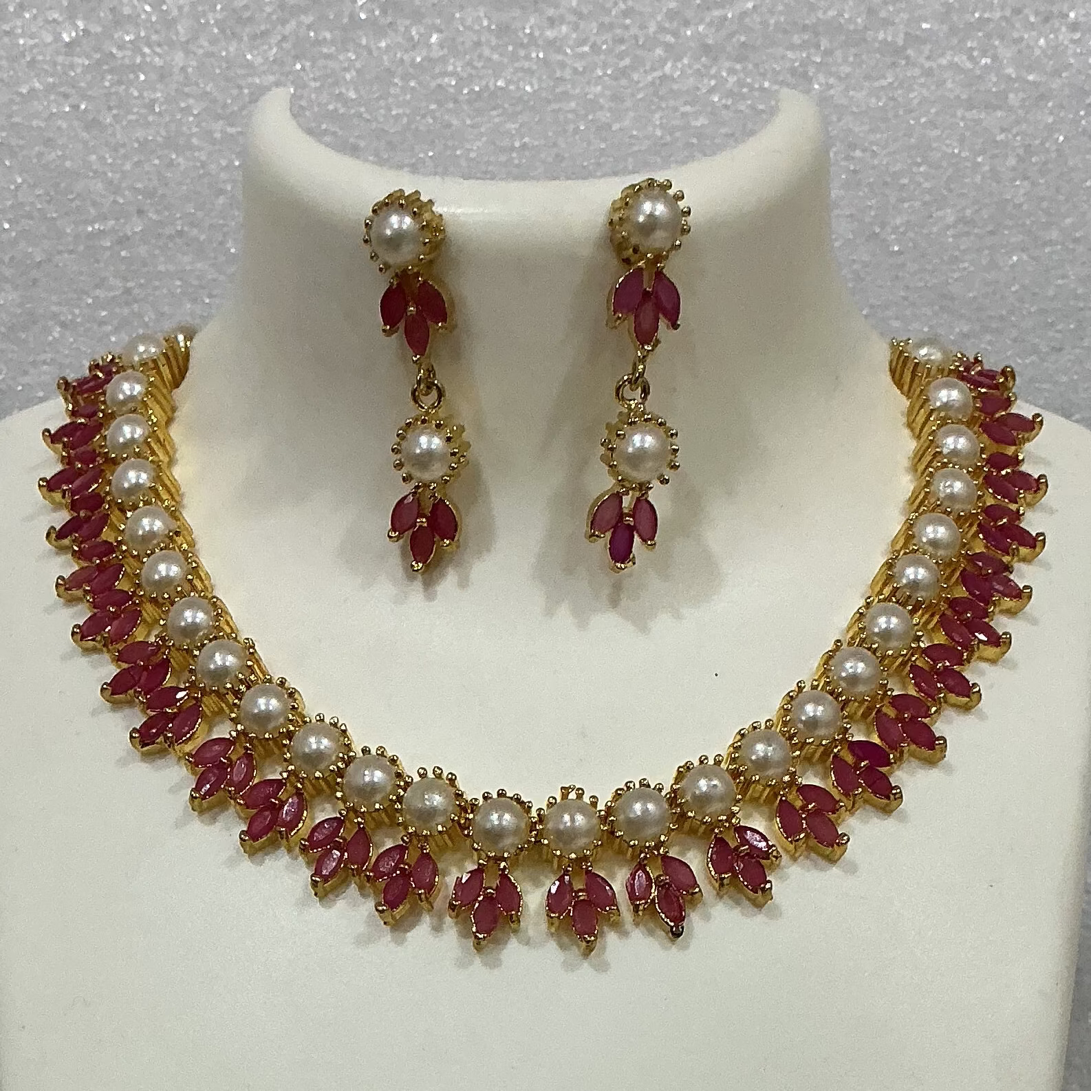 Pearl and pink stone necklace N1110 1110