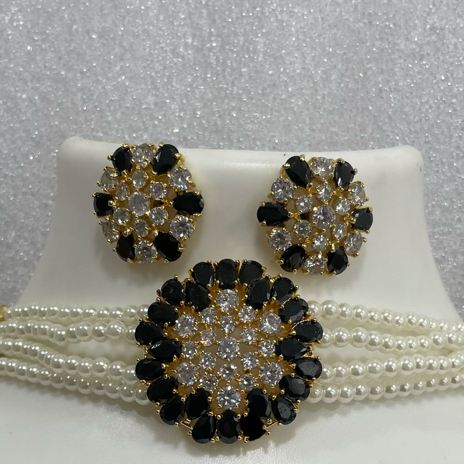 AD and Pearl Flower petal Choker CH1107