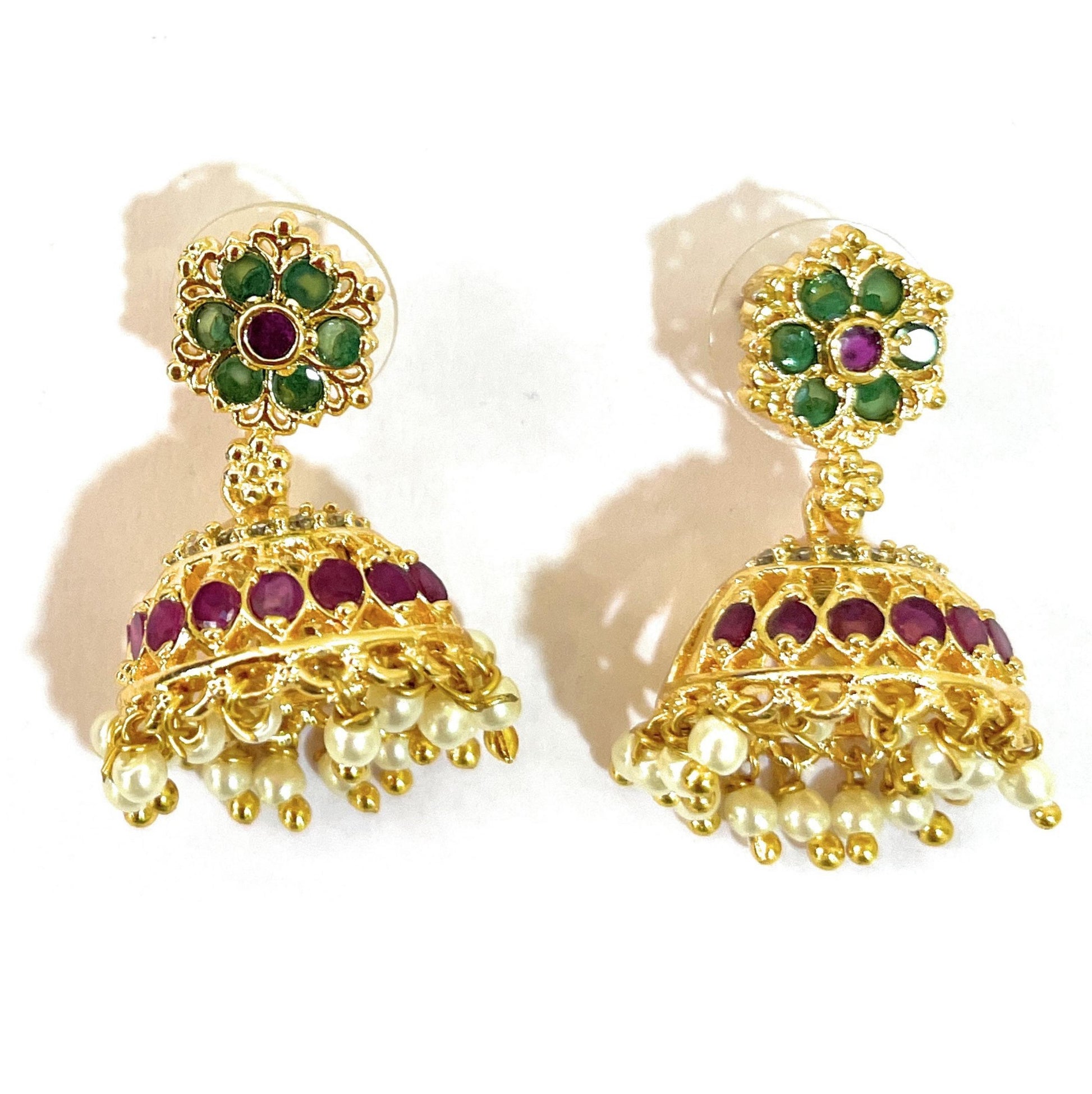 Red Green Oval Pendant Ranihaar Set
