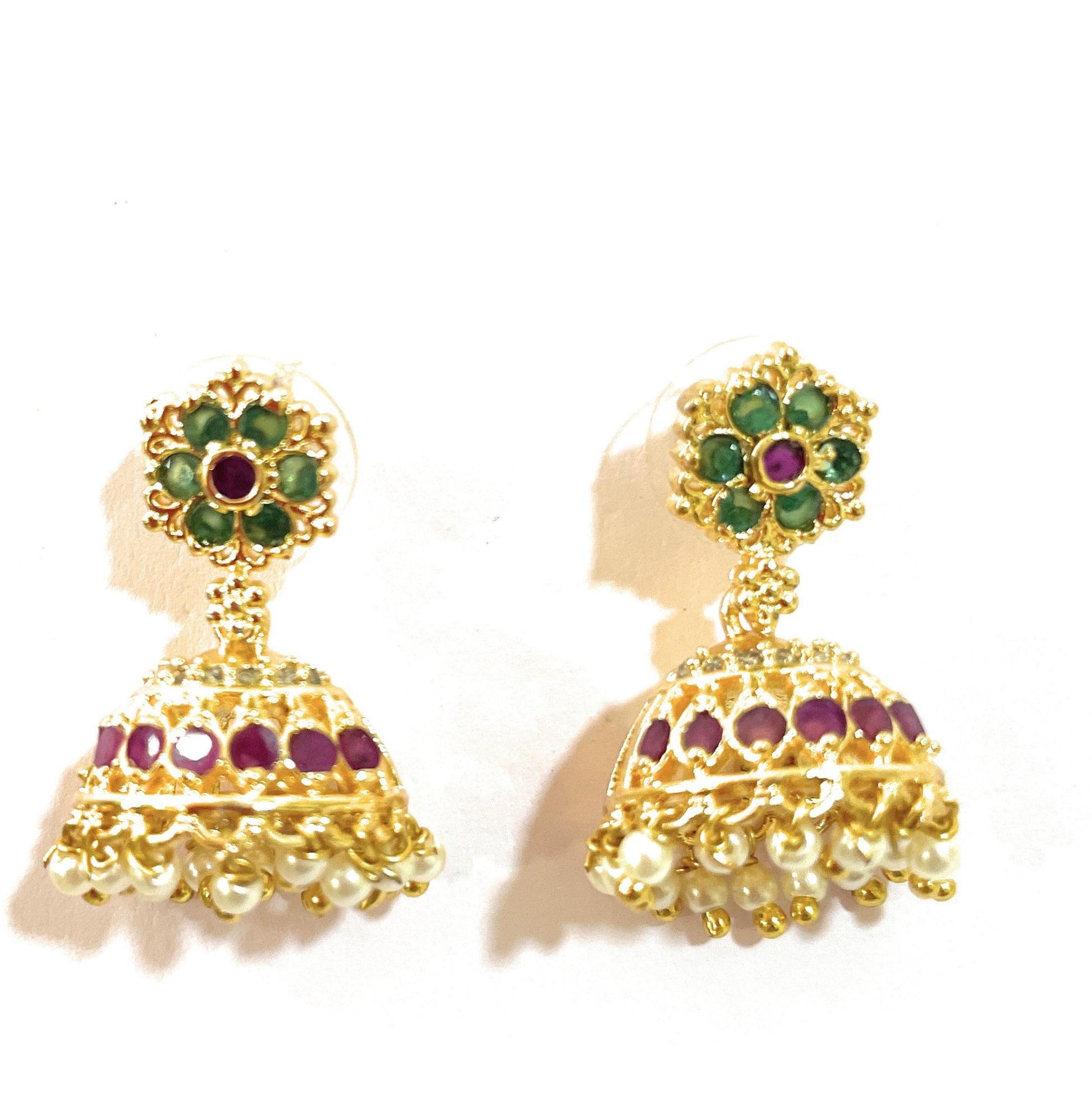 Red Green Oval Pendant Ranihaar Set