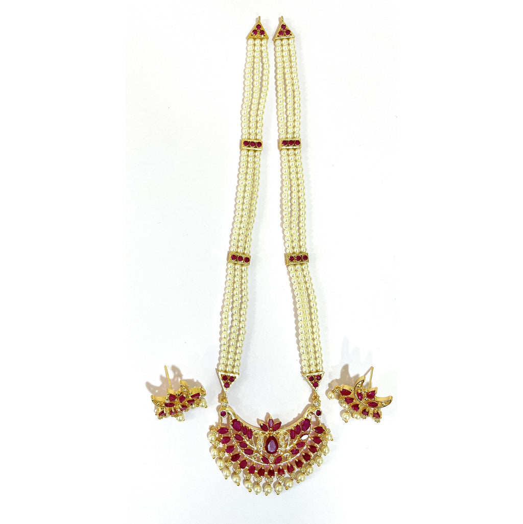 Pink & Red Moti Ranihaar Set