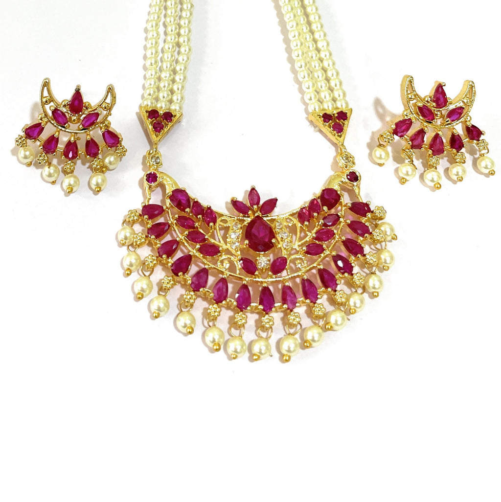 Pink & Red Moti Ranihaar Set