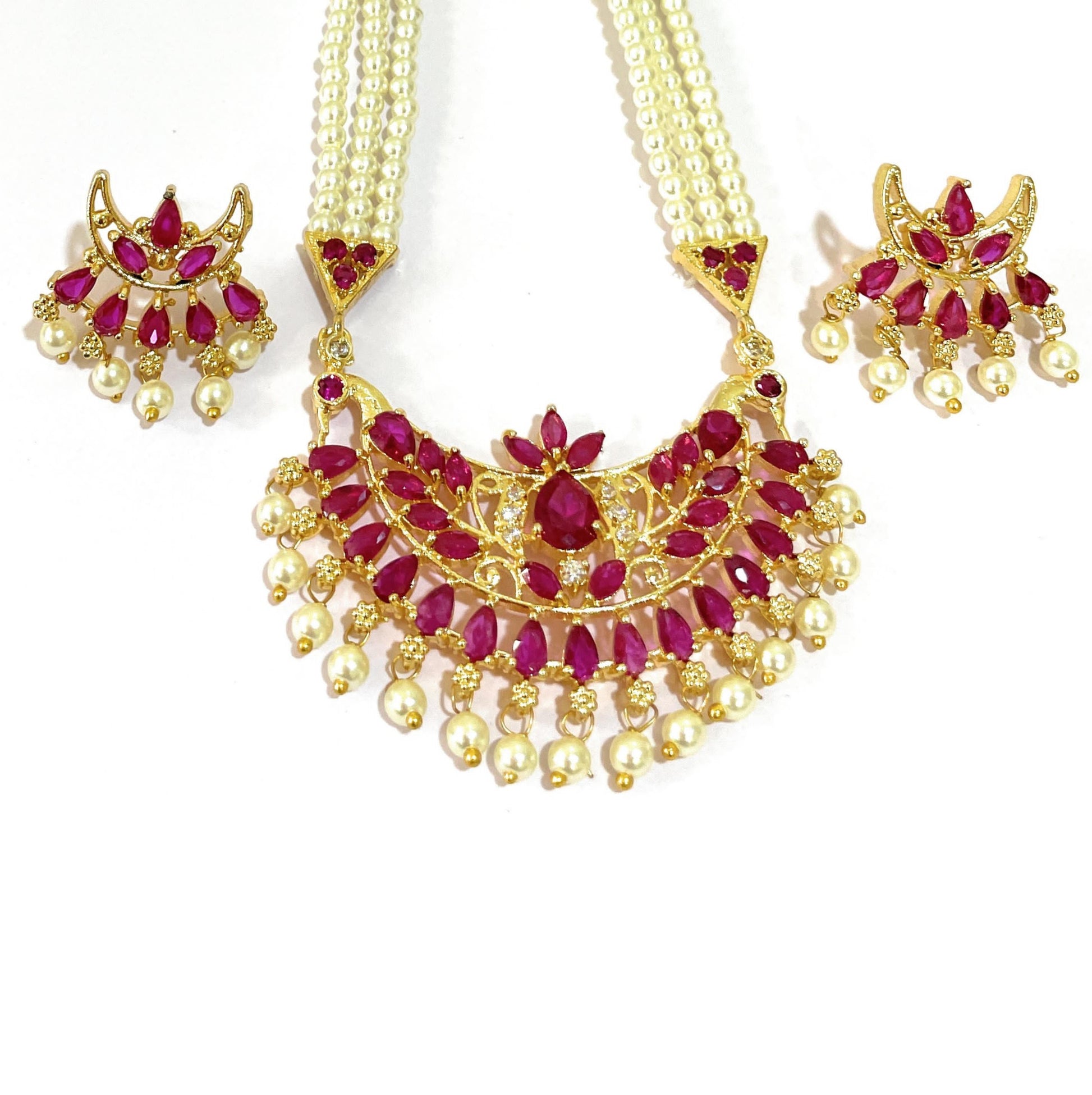 Pink & Red Moti Ranihaar Set