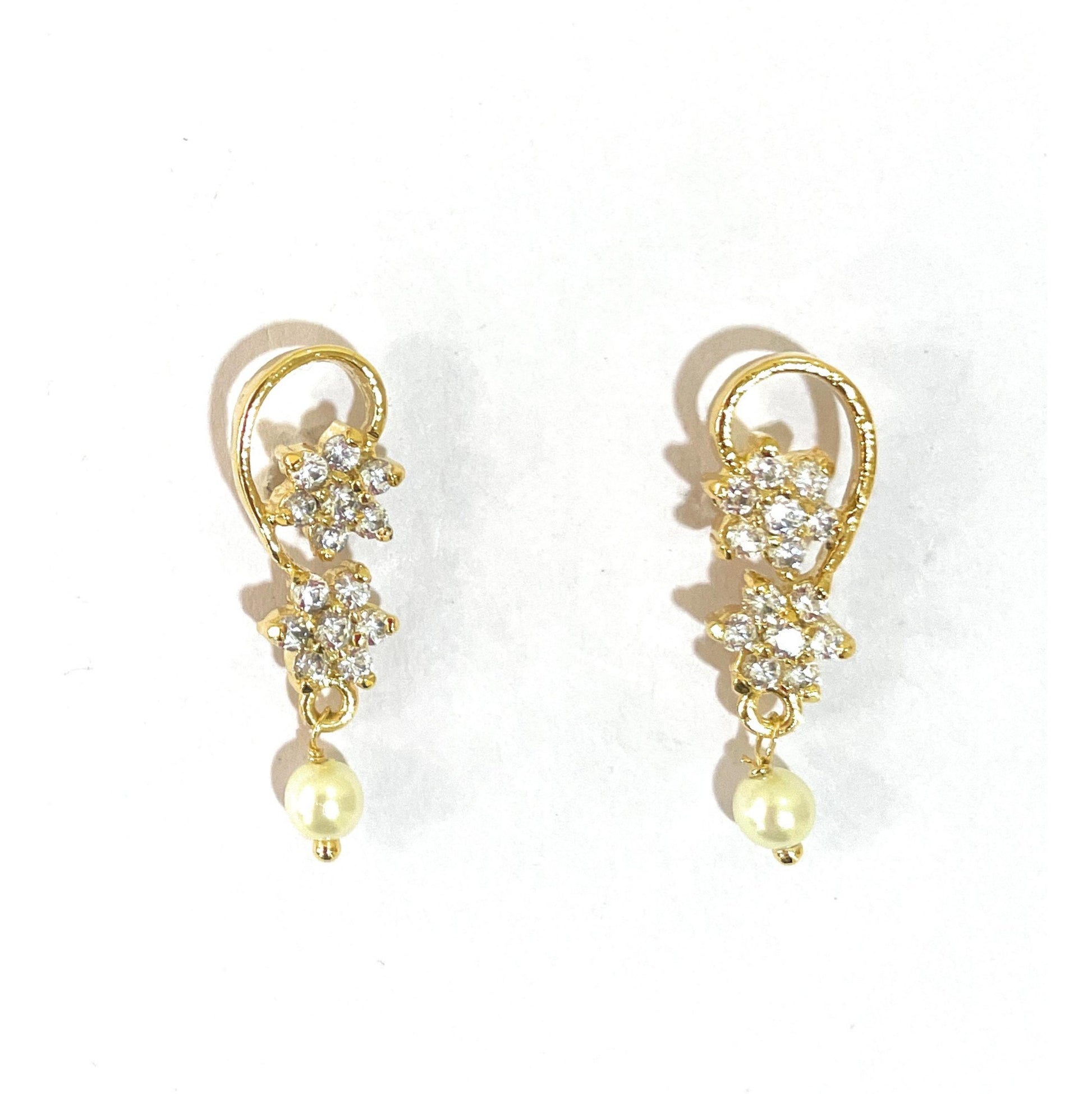 Gold Platted Flower Pair Earrings White