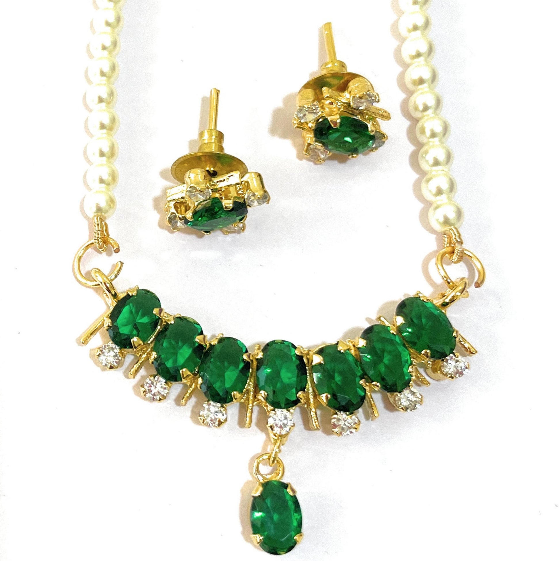 Small Emrald Green Bar Pendant Set
