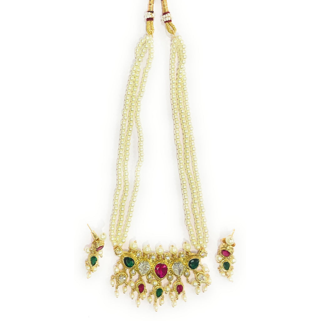 Red-Green White American Diamond Maharashtrian 5-leaves Tanmani Set
