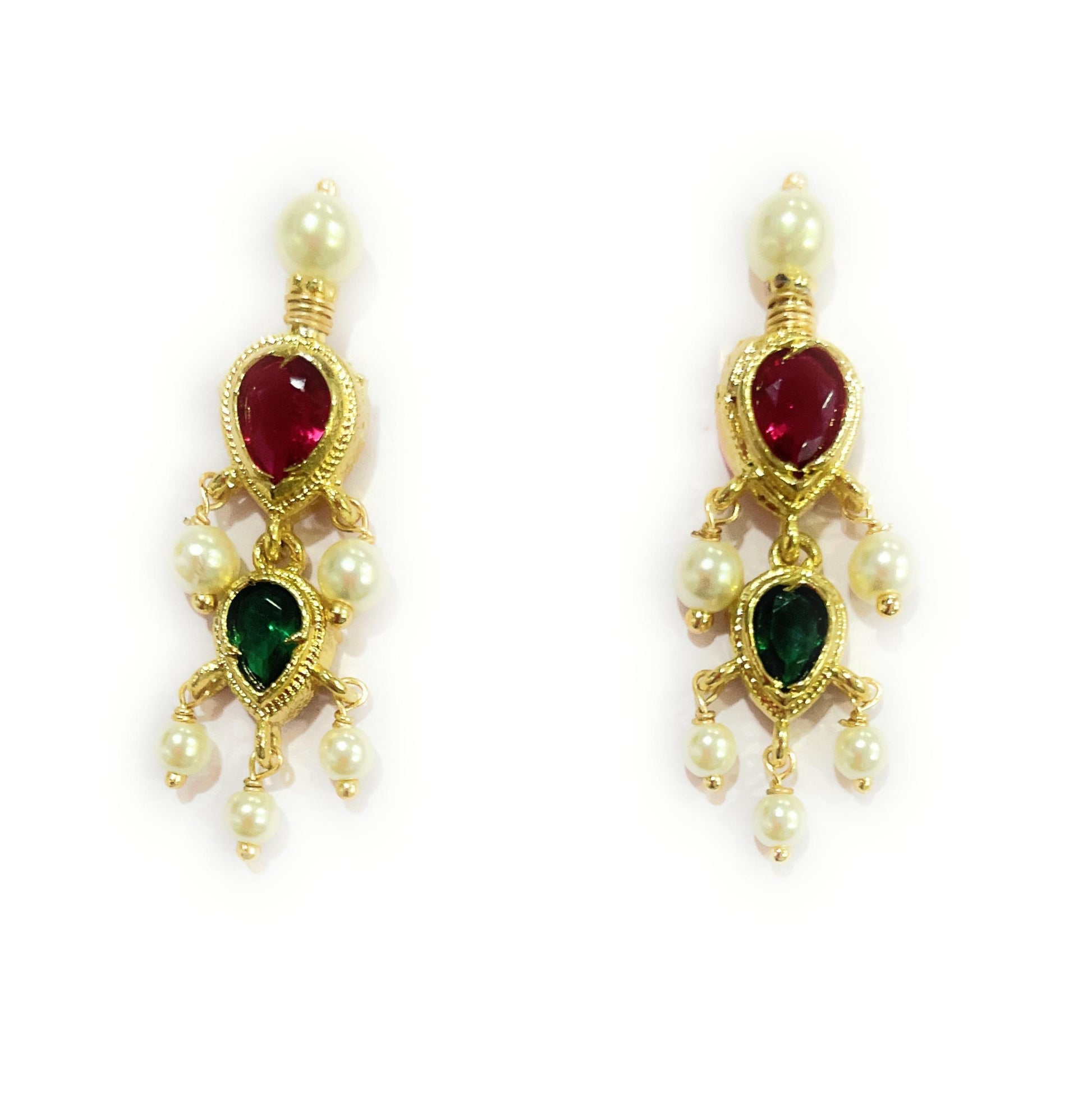 Red-Green White American Diamond Maharashtrian 5-leaves Tanmani Set