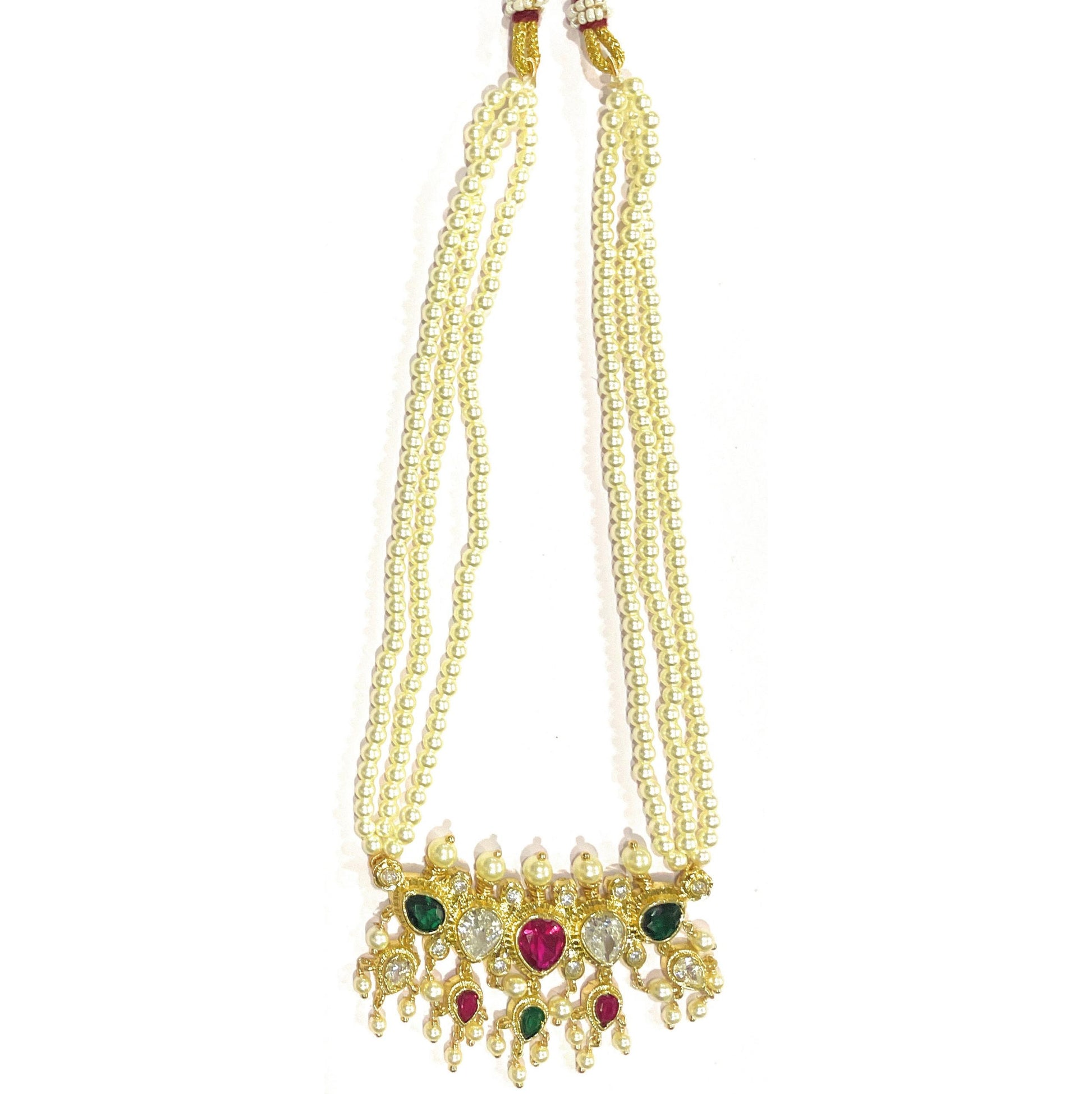 Red-Green White American Diamond Maharashtrian 5-leaves Tanmani Set