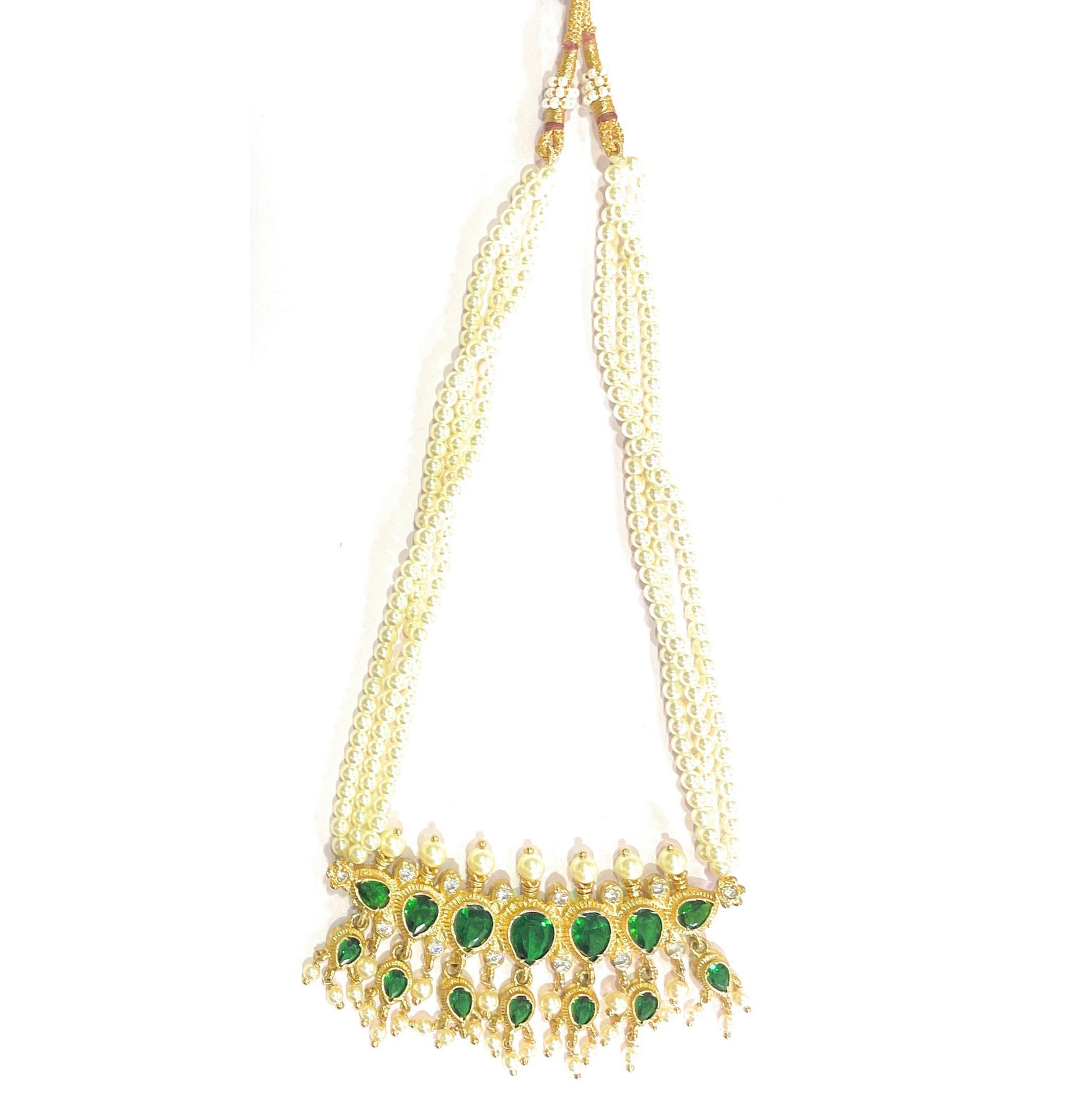 Green American Diamond Maharashtrian 7-leaves Tanmani Set