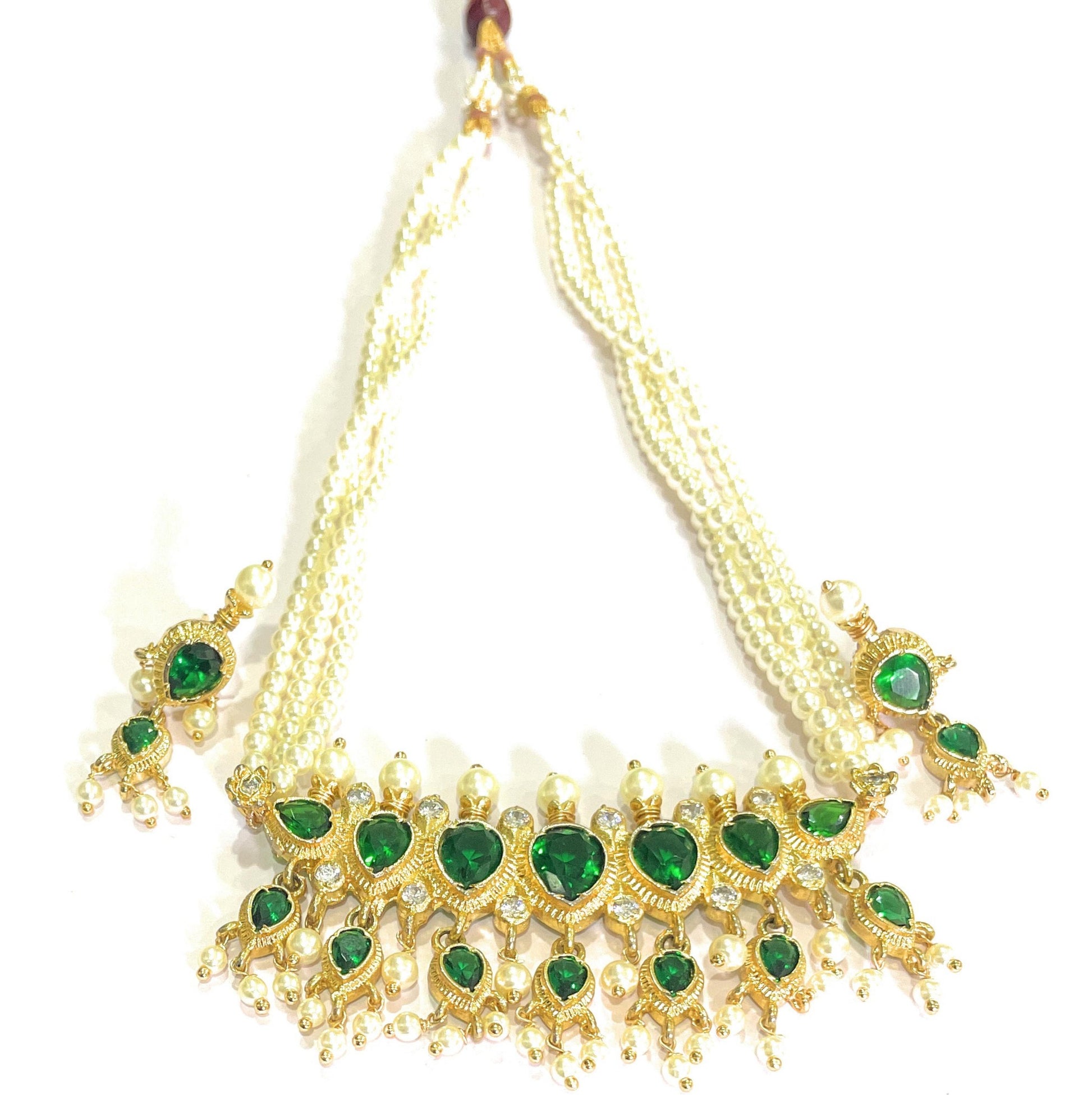 Green American Diamond Maharashtrian 7-leaves Tanmani Set