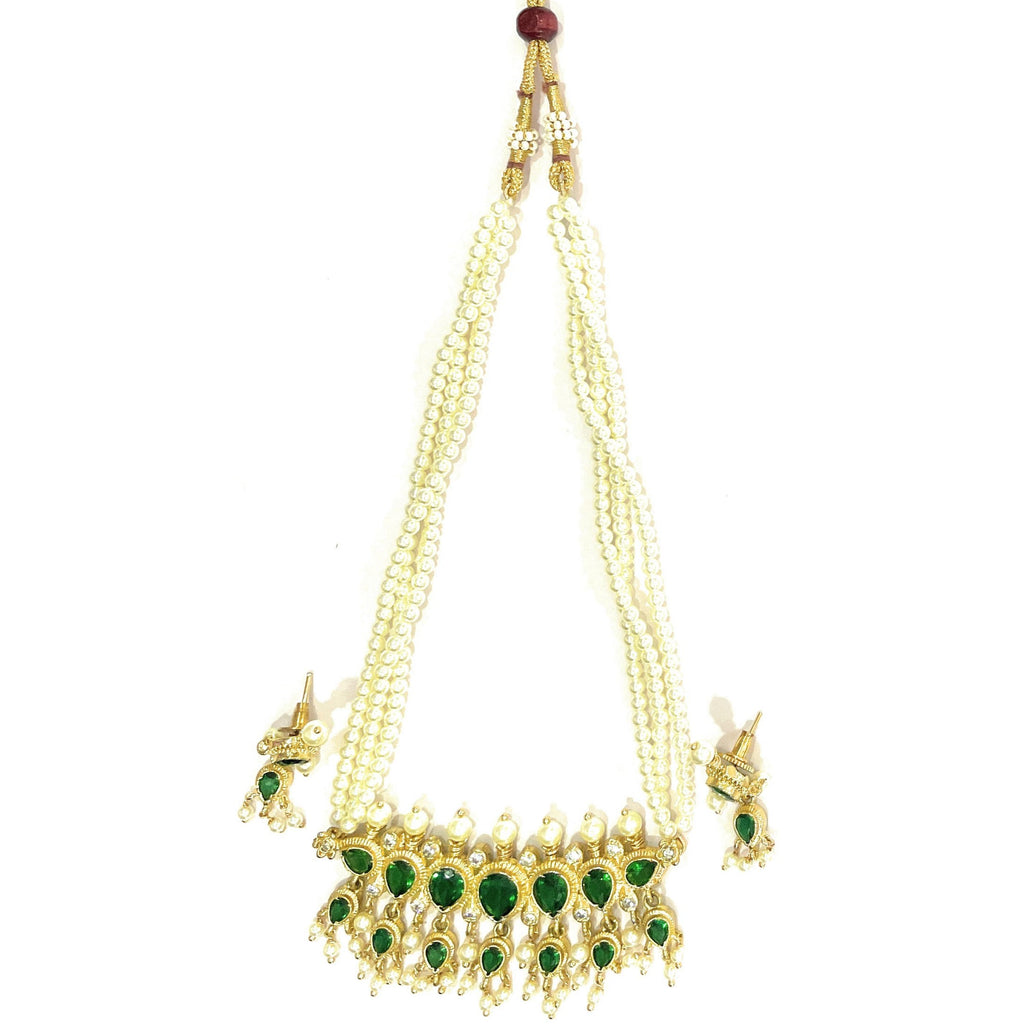 Green American Diamond Maharashtrian 7-leaves Tanmani Set