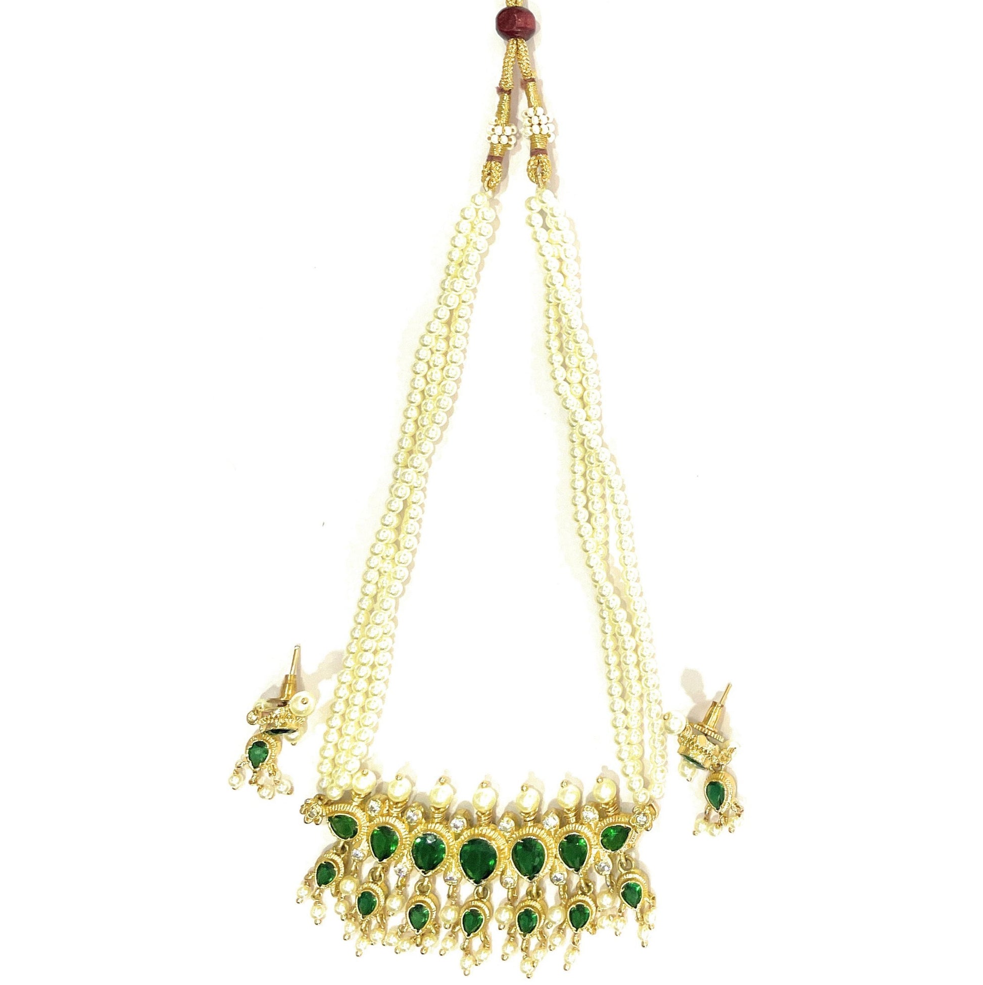 Green American Diamond Maharashtrian 7-leaves Tanmani Set