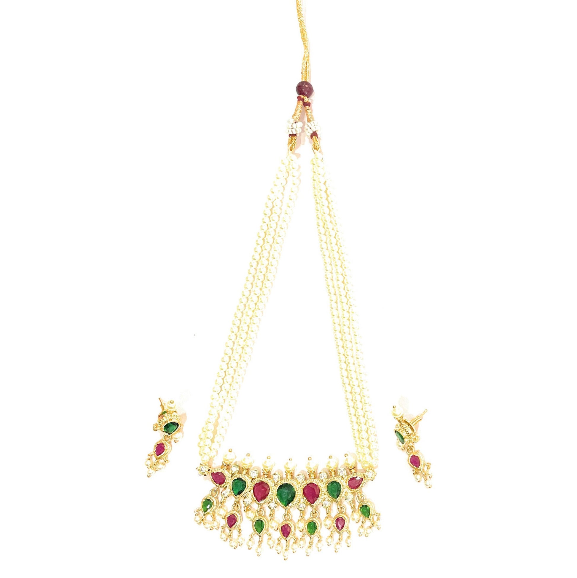 Red-Green American Diamond Maharashtrian 7-leaves Tanmani Set