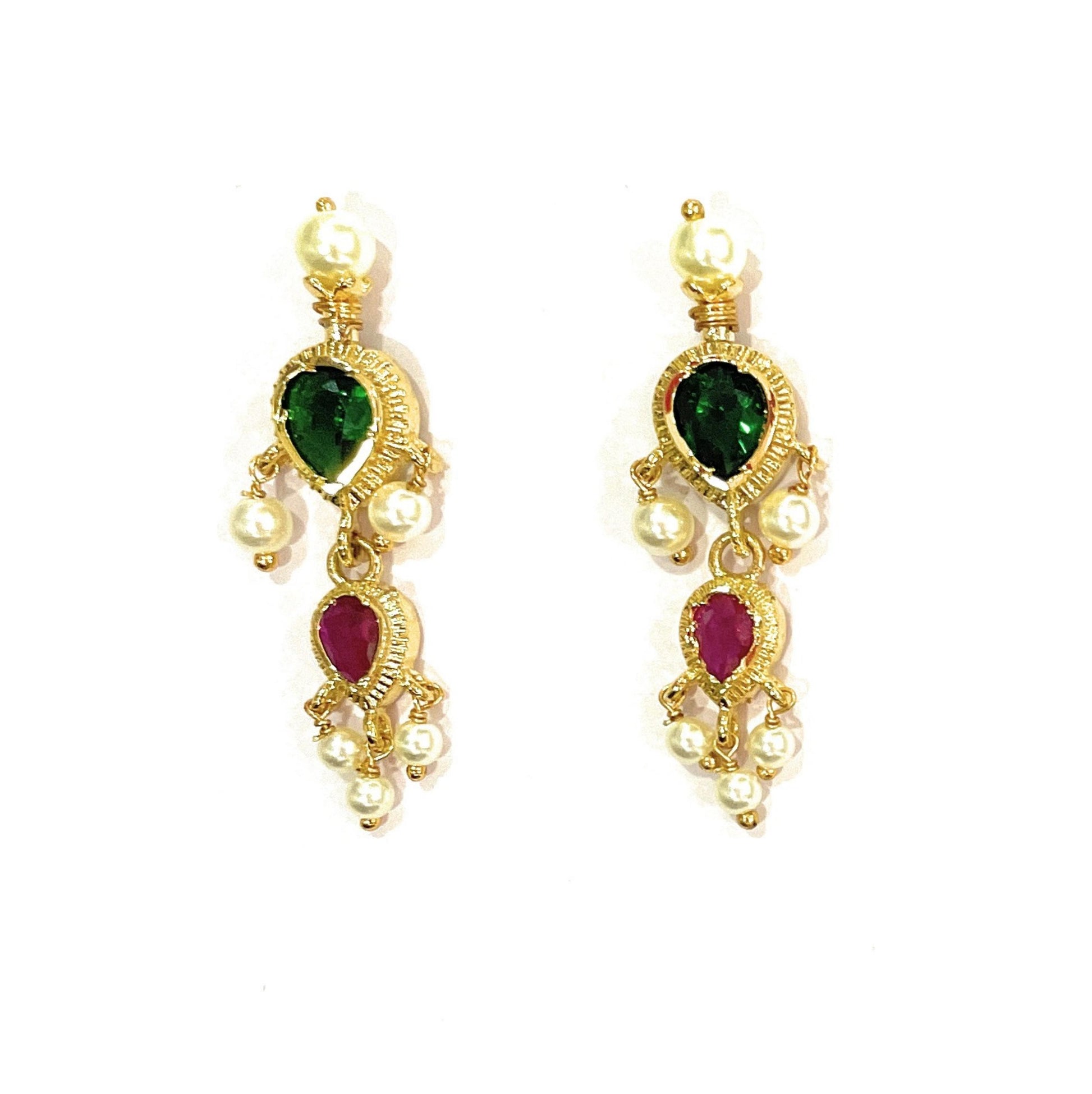 Red-Green American Diamond Maharashtrian 7-leaves Tanmani Set