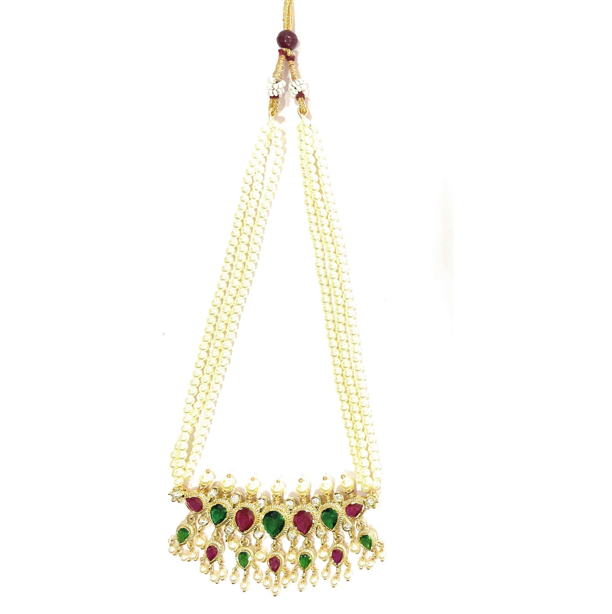 Red-Green American Diamond Maharashtrian 7-leaves Tanmani Set