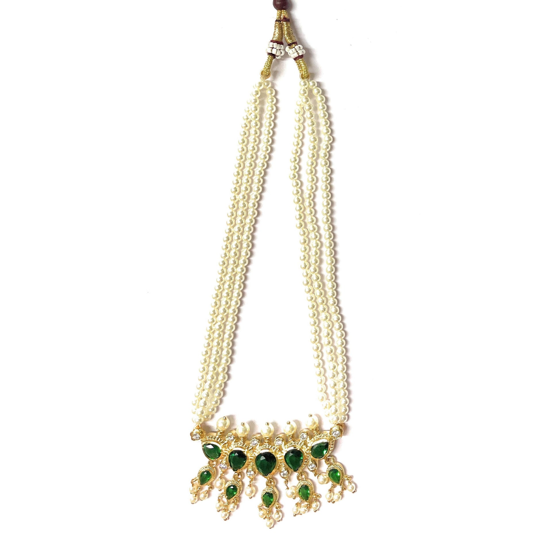 Green American Diamond Maharashtrian 5-leaves Tanmani Set