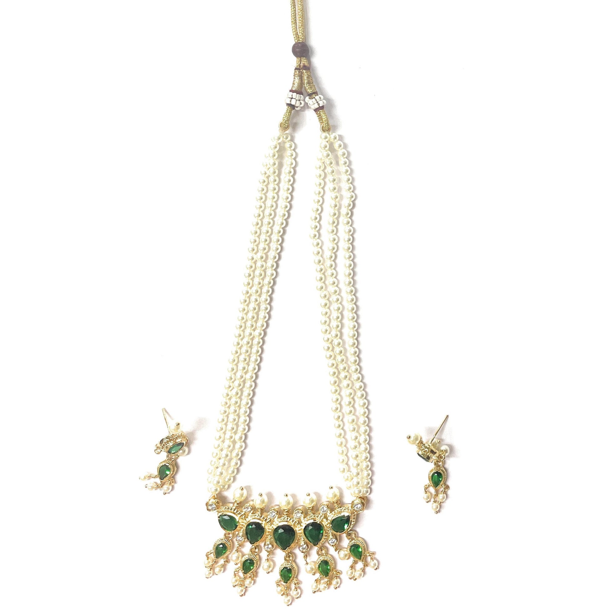 Green American Diamond Maharashtrian 5-leaves Tanmani Set
