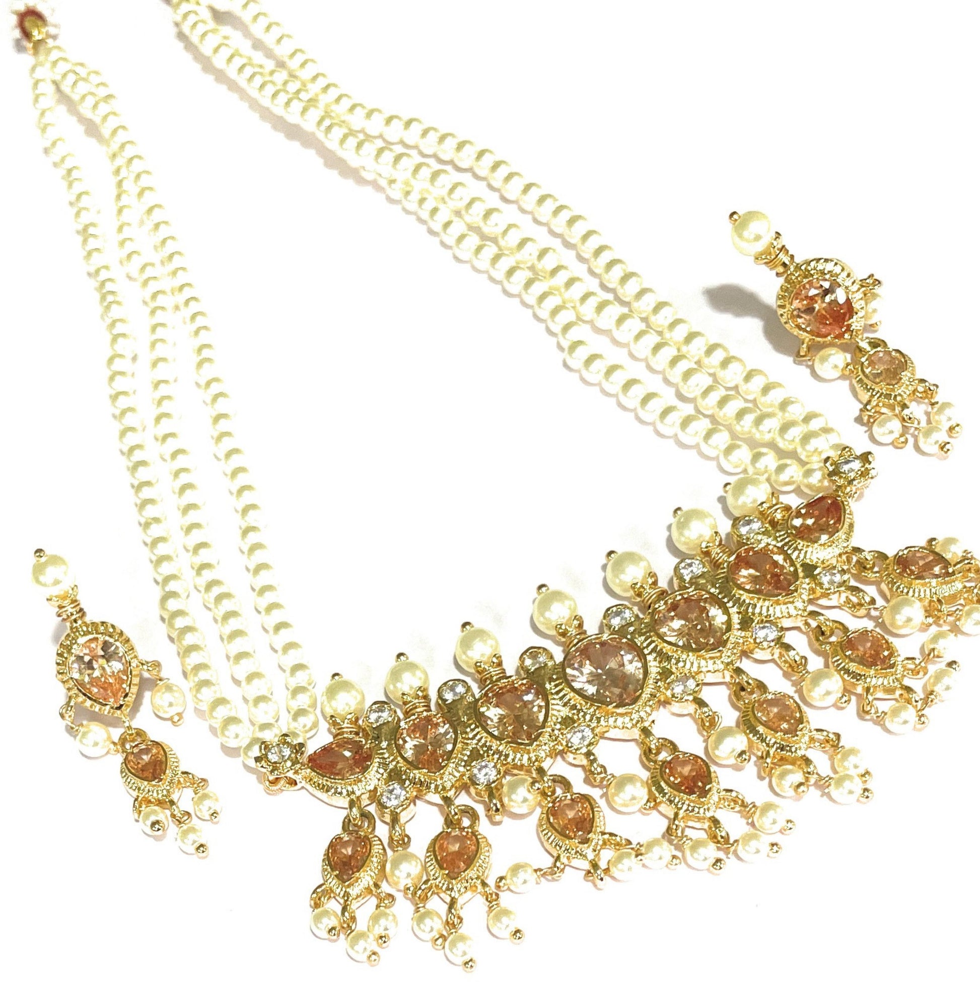 Champagne Green American Diamond Maharashtrian 7-leaves Tanmani Set