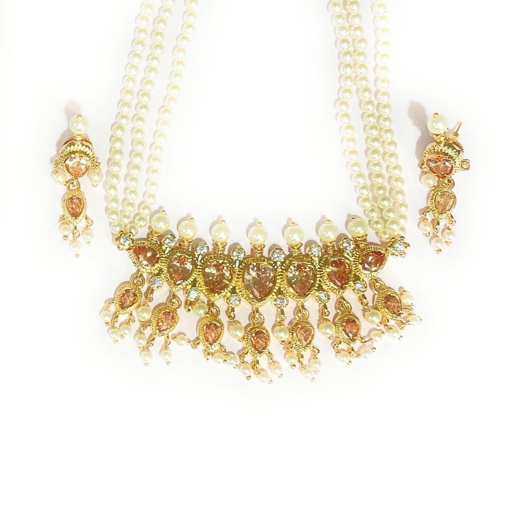 Champagne Green American Diamond Maharashtrian 7-leaves Tanmani Set