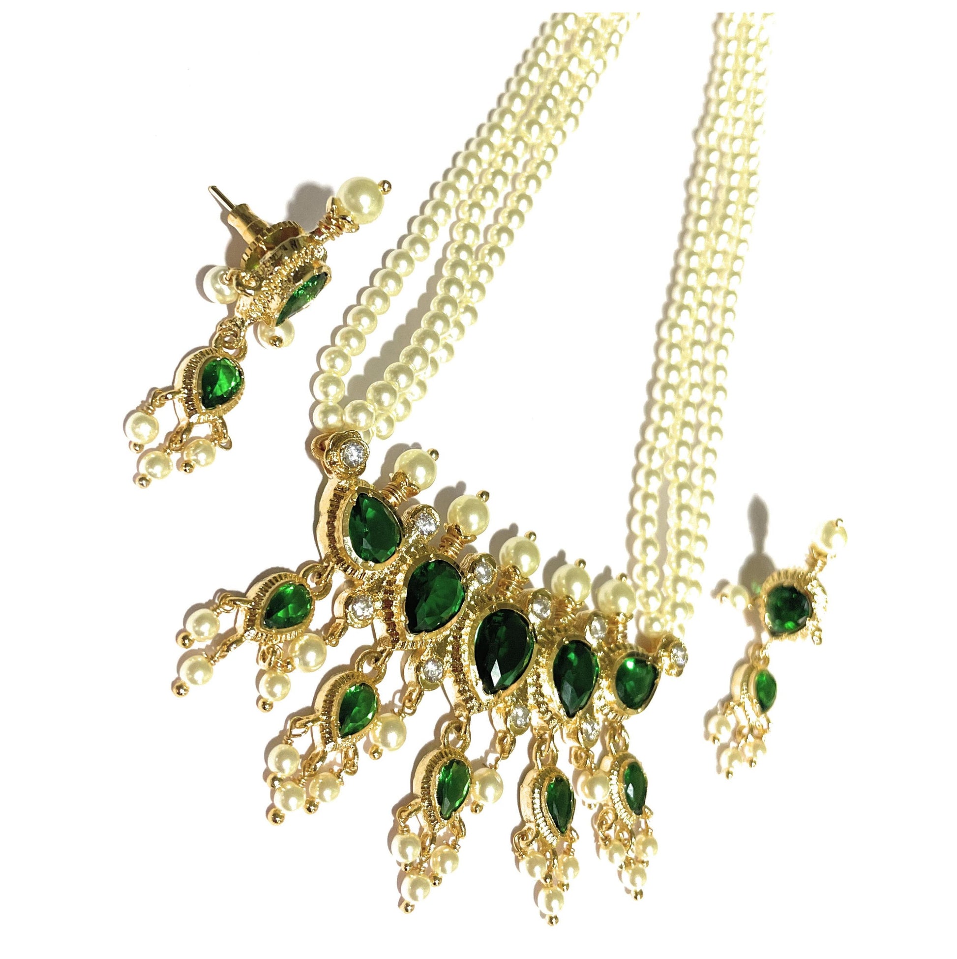 Green American Diamond Maharashtrian 5-leaves Tanmani Set