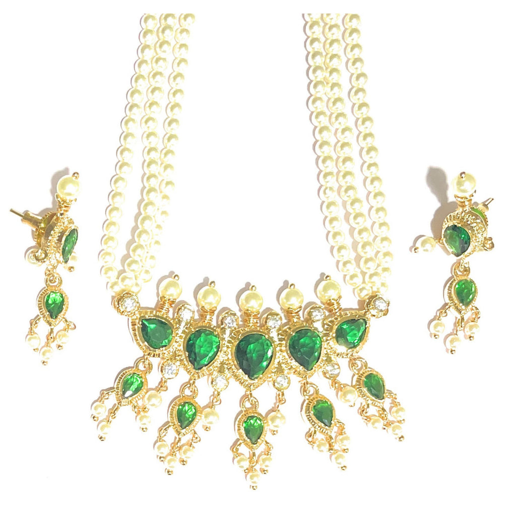 Green American Diamond Maharashtrian 5-leaves Tanmani Set