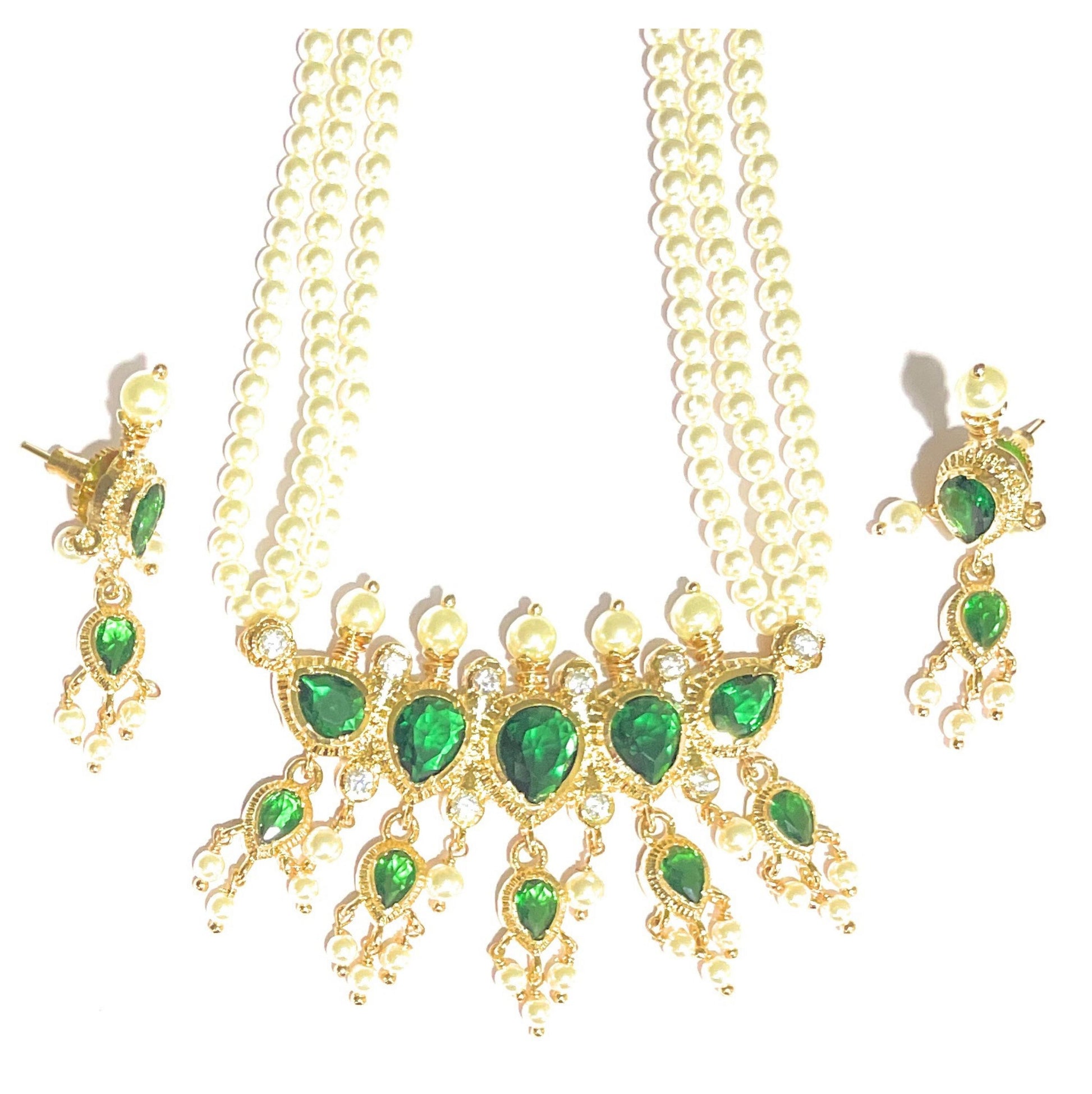 Green American Diamond Maharashtrian 5-leaves Tanmani Set