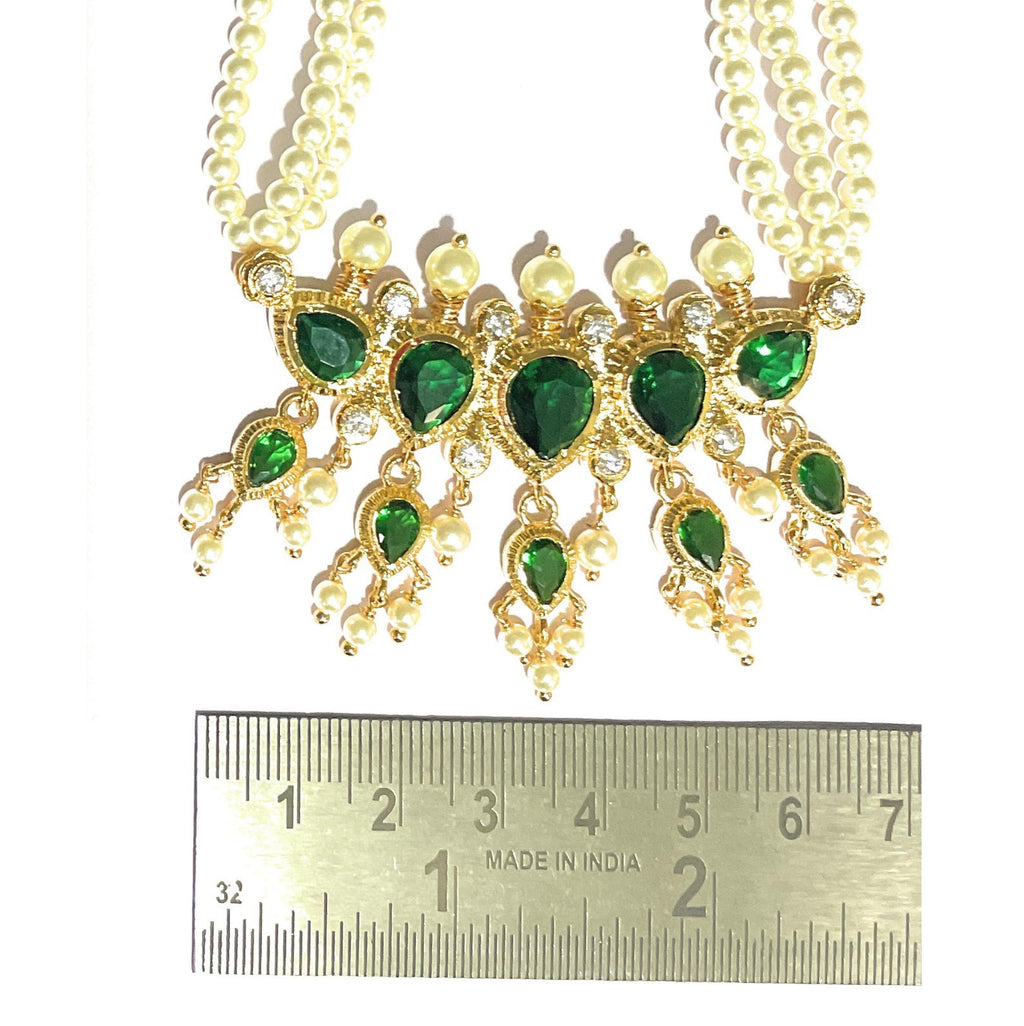 Red-Green American Diamond Maharashtrian 5-leaves Tanmani Set