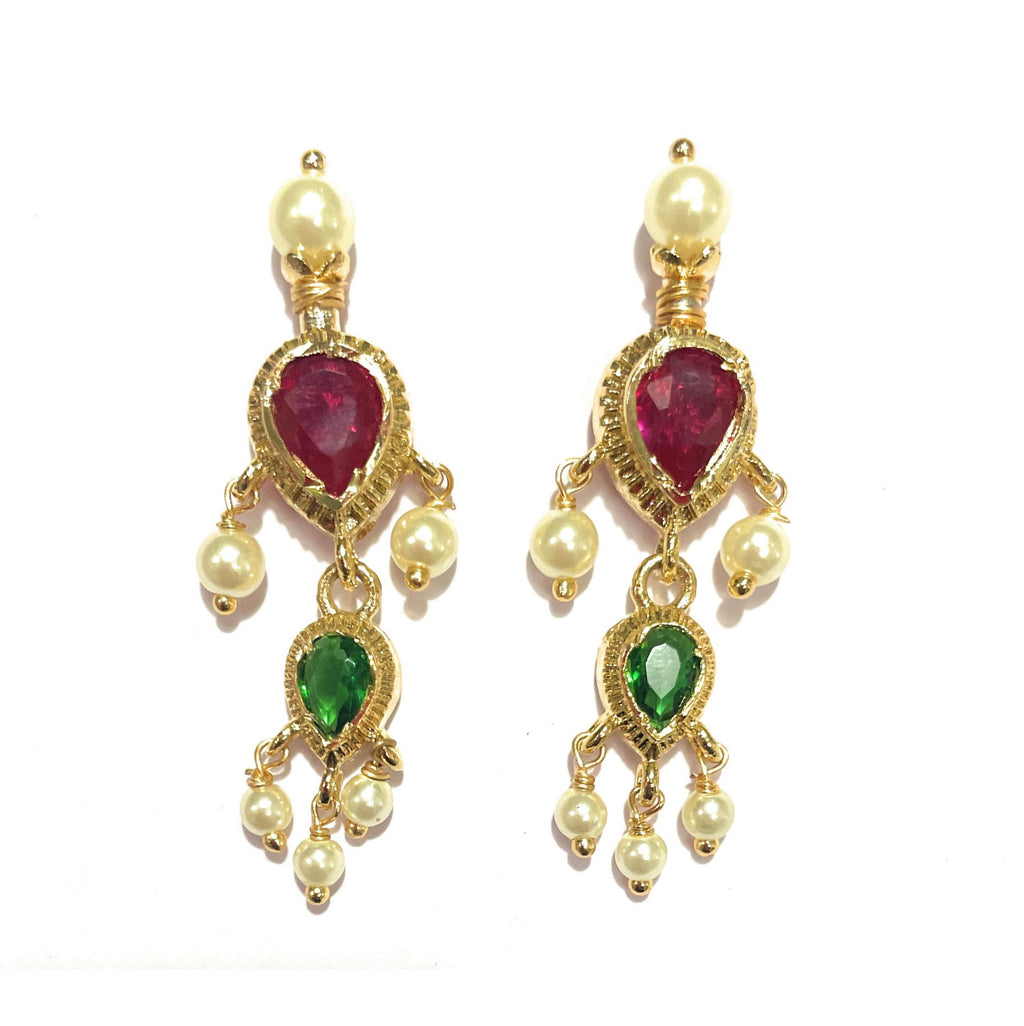 Red-Green American Diamond Maharashtrian 5-leaves Tanmani Set