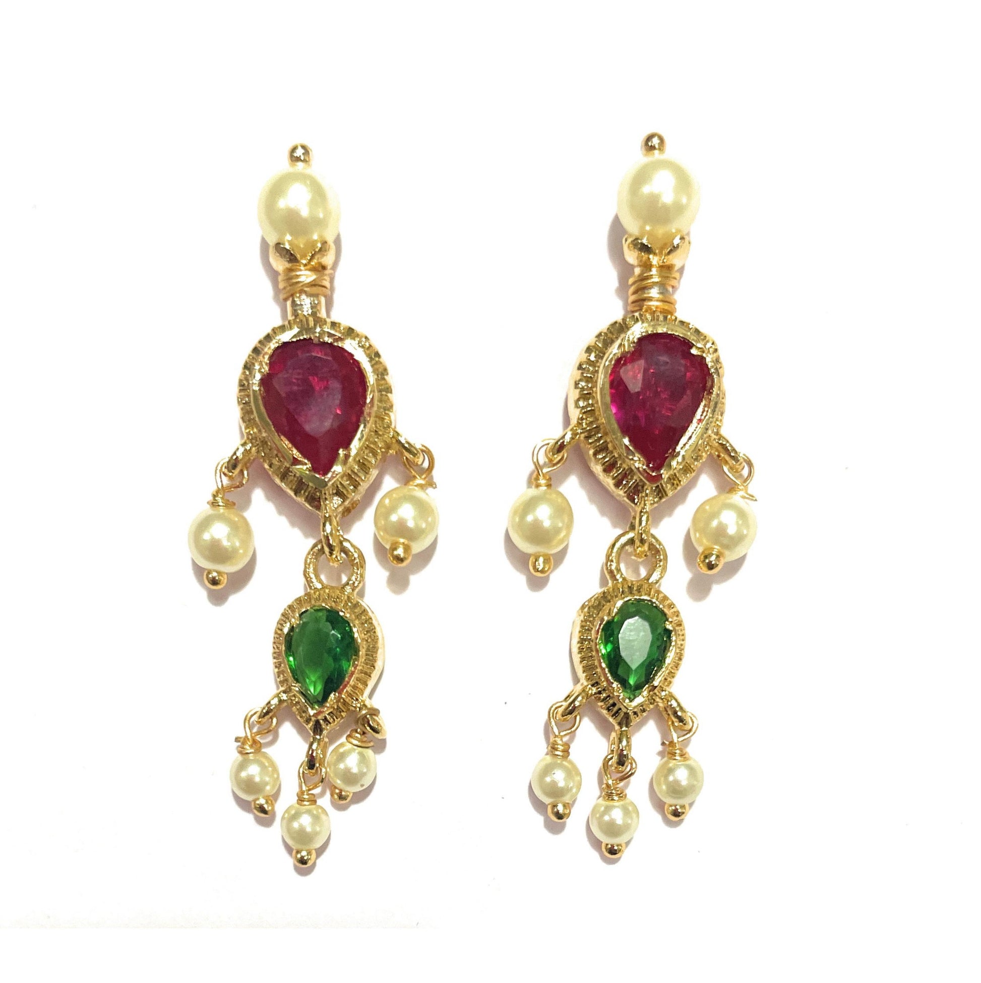 Red-Green American Diamond Maharashtrian 5-leaves Tanmani Set